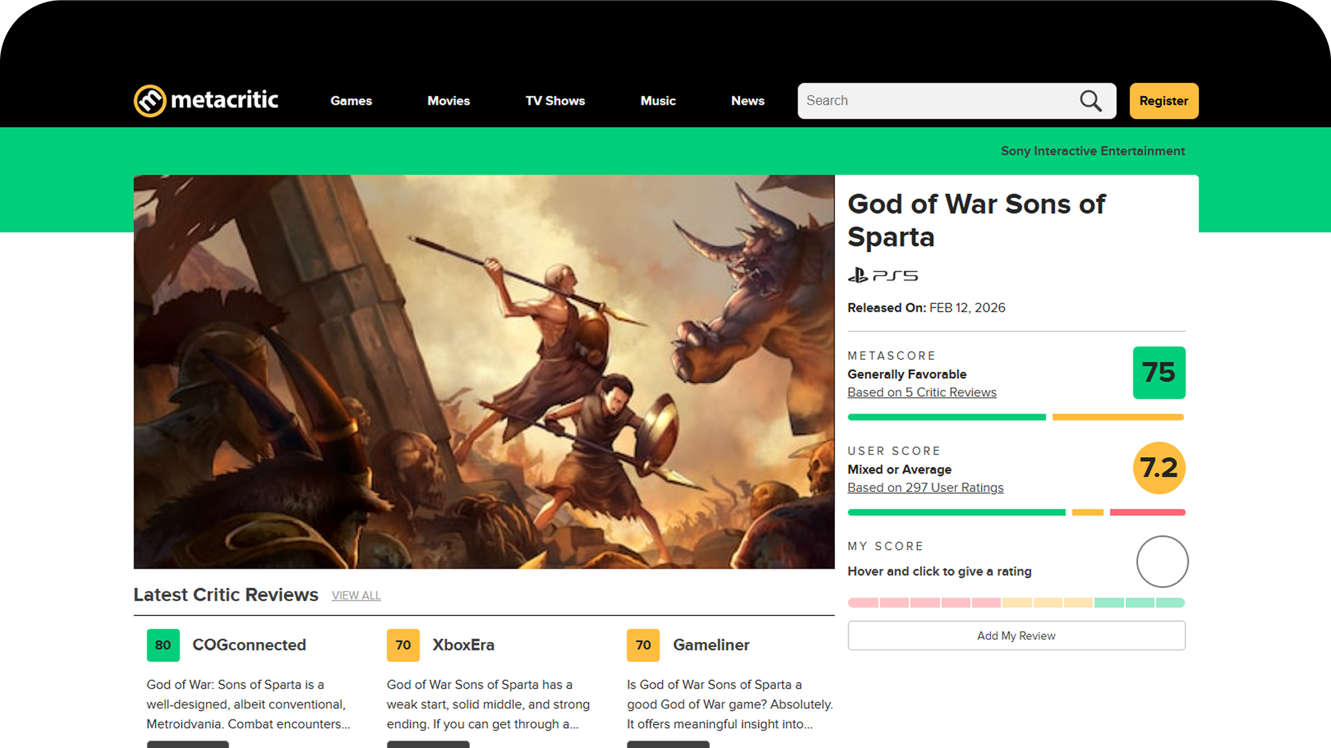 نمرات بازی God of War Sons of Sparta